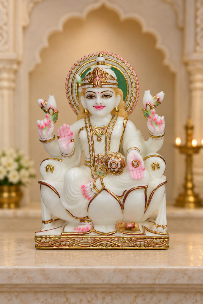 Complete marble Lakshmi murti — front view selected from the photographed set