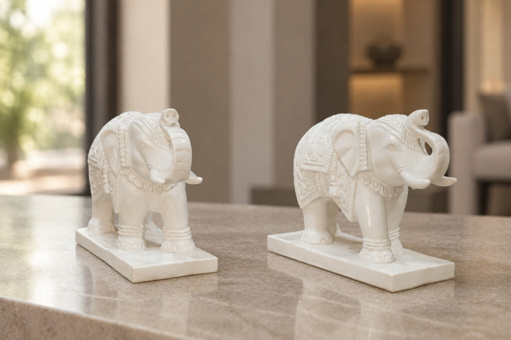 White Marble Elephant Pair
