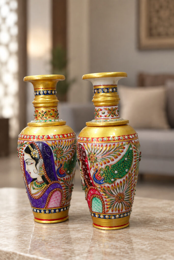 Marble Vase — Peacock Painting